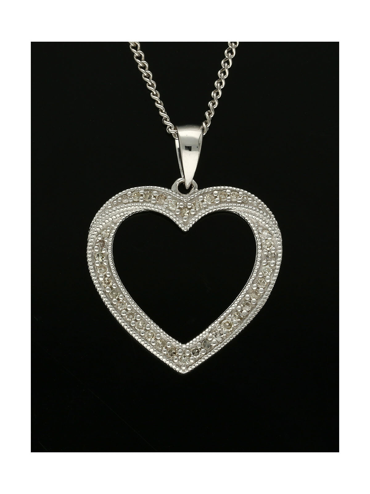 Diamond Open Work Heart Pendant Necklace in 9ct White Gold