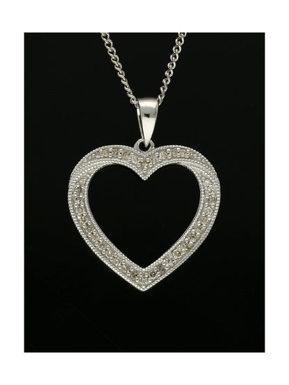 Diamond Open Work Heart Pendant Necklace in 9ct White Gold