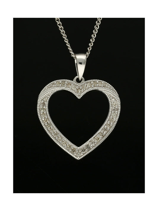 Diamond Open Work Heart Pendant Necklace in 9ct White Gold