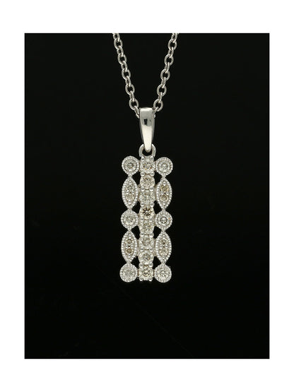 Diamond Three Row Bar Pendant Necklace in 9ct White Gold