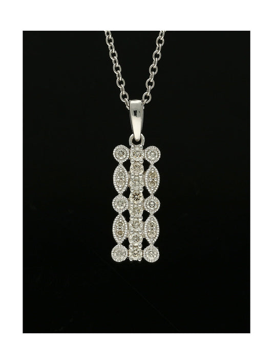 Diamond Three Row Bar Pendant Necklace in 9ct White Gold