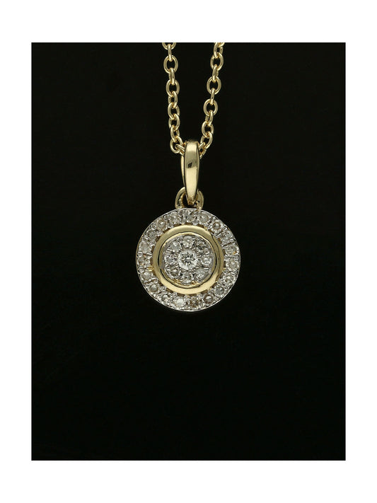 Diamond Halo Cluster Pendant Necklace in 9ct Yellow Gold