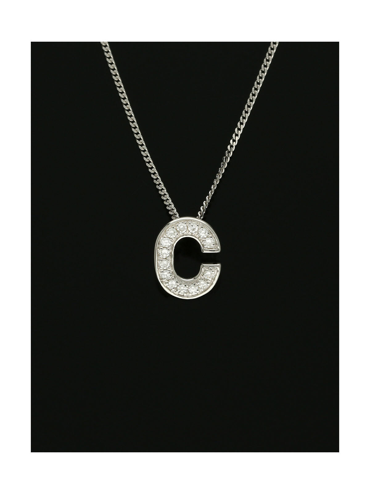 Diamond Round Brilliant Channel Set Letter 'C' Pendant Necklace in 9ct White Gold