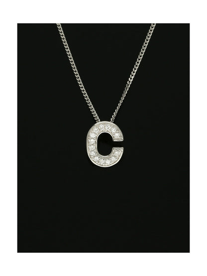 Diamond Round Brilliant Channel Set Letter 'C' Pendant Necklace in 9ct White Gold