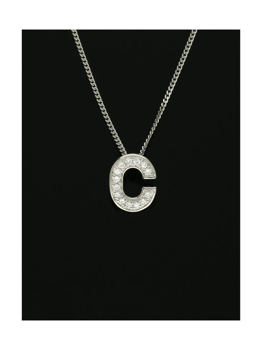 Diamond Round Brilliant Channel Set Letter 'C' Pendant Necklace in 9ct White Gold