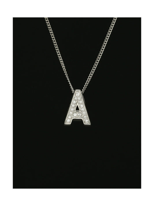 Diamond Round Brilliant Channel Set Letter 'A' Pendant Necklace in 9ct White Gold