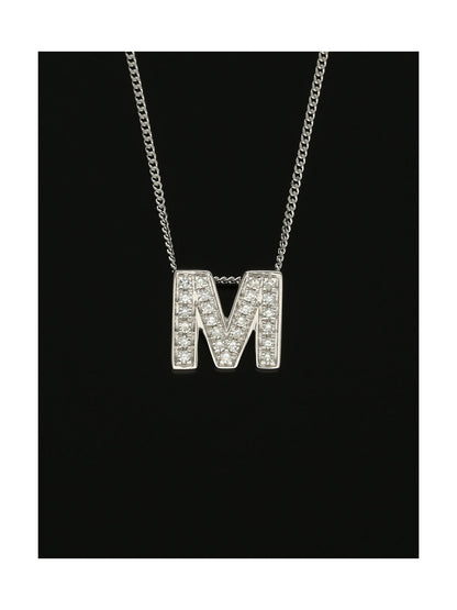 Diamond Round Brilliant Channel Set Letter 'M' Pendant Necklace in 9ct White Gold