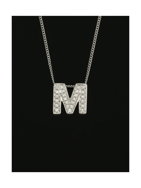 Diamond Round Brilliant Channel Set Letter 'M' Pendant Necklace in 9ct White Gold