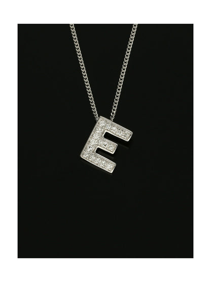 Diamond Round Brilliant Channel Set Letter 'E' Pendant Necklace in 9ct White Gold