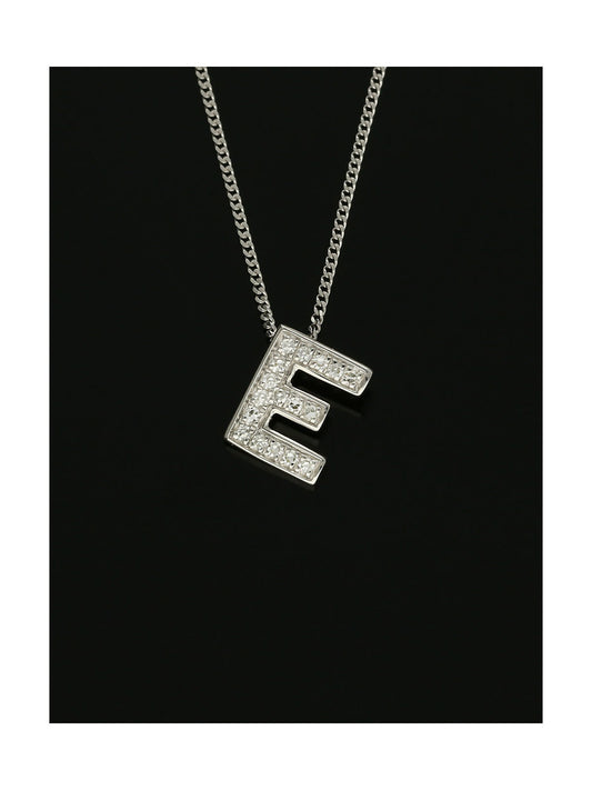 Diamond Round Brilliant Channel Set Letter 'E' Pendant Necklace in 9ct White Gold