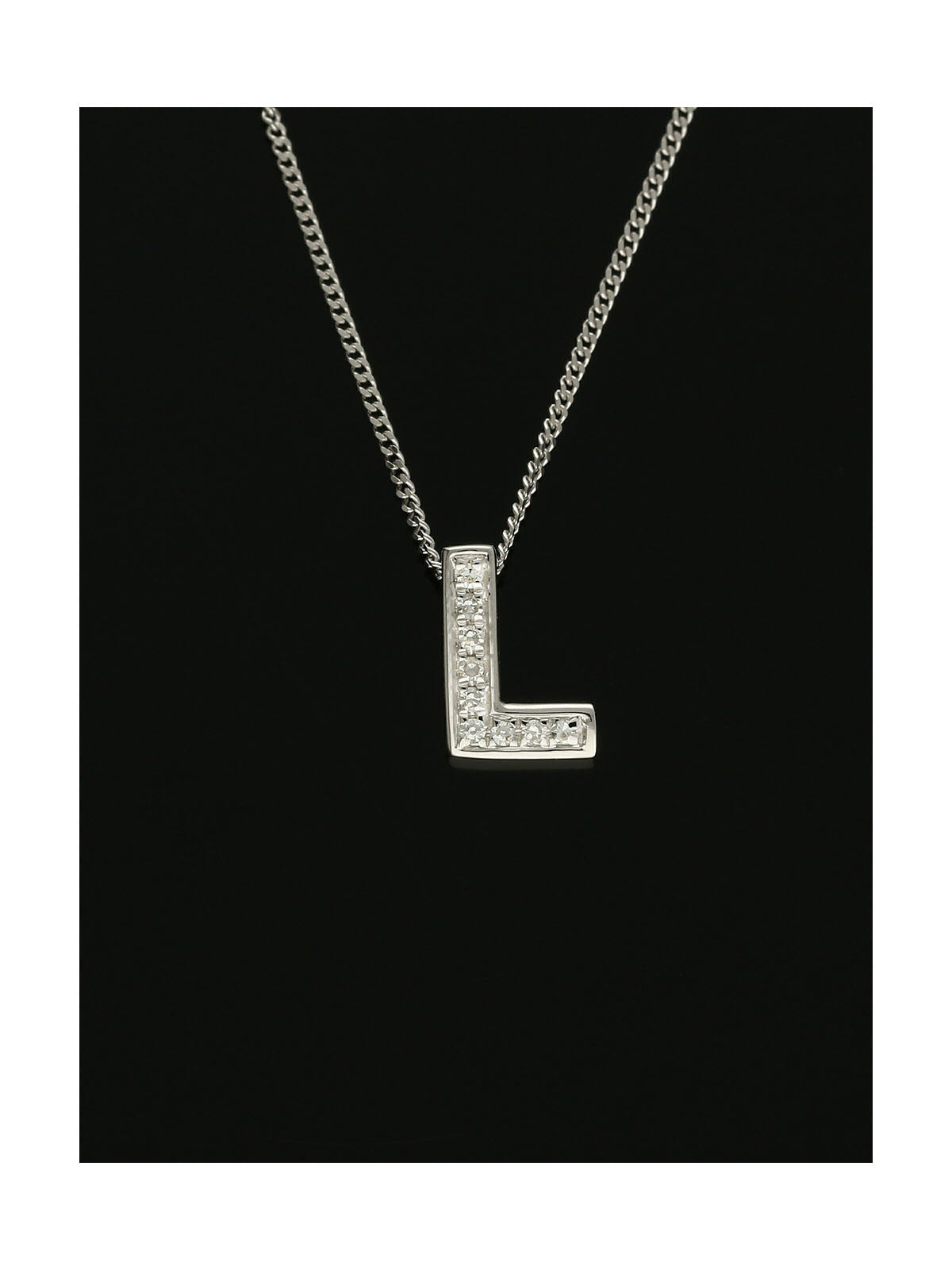 Diamond Round Brilliant Channel Set Letter 'L' Pendant Necklace in 9ct White Gold