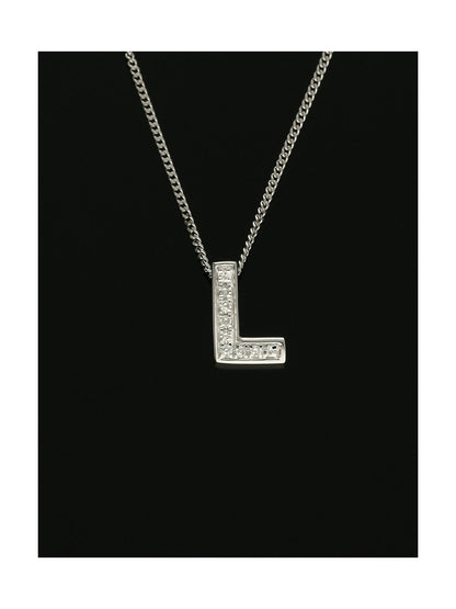 Diamond Round Brilliant Channel Set Letter 'L' Pendant Necklace in 9ct White Gold