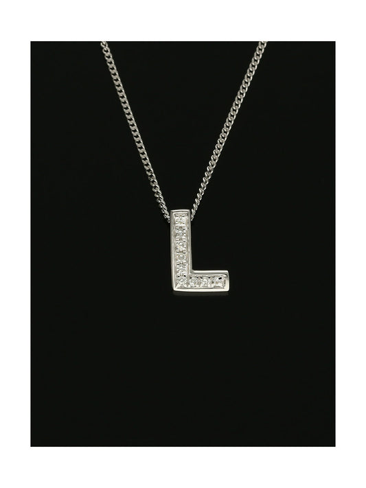 Diamond Round Brilliant Channel Set Letter 'L' Pendant Necklace in 9ct White Gold