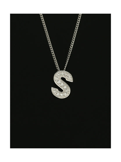 Diamond Round Brilliant Channel Set Letter 'S' Pendant Necklace in 9ct White Gold