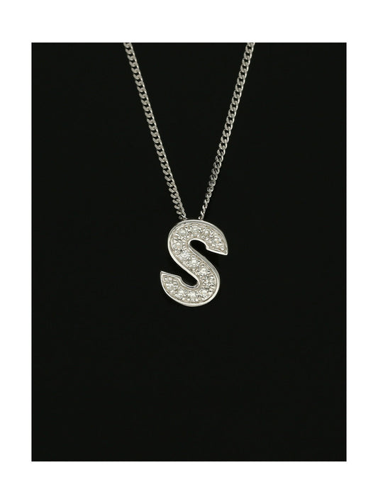 Diamond Round Brilliant Channel Set Letter 'S' Pendant Necklace in 9ct White Gold
