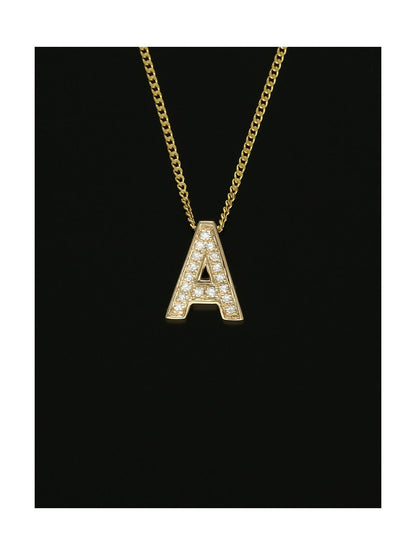 Diamond Round Brilliant Channel Set Letter 'A' Pendant Necklace in 9ct Yellow Gold