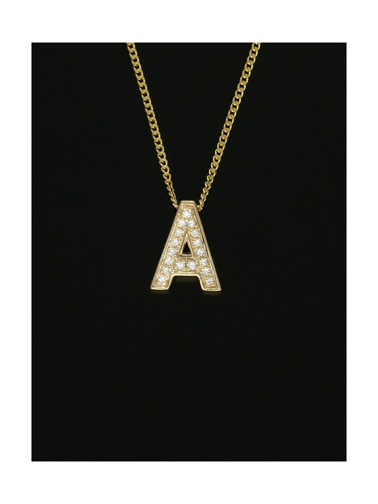 Diamond Round Brilliant Channel Set Letter 'A' Pendant Necklace in 9ct Yellow Gold