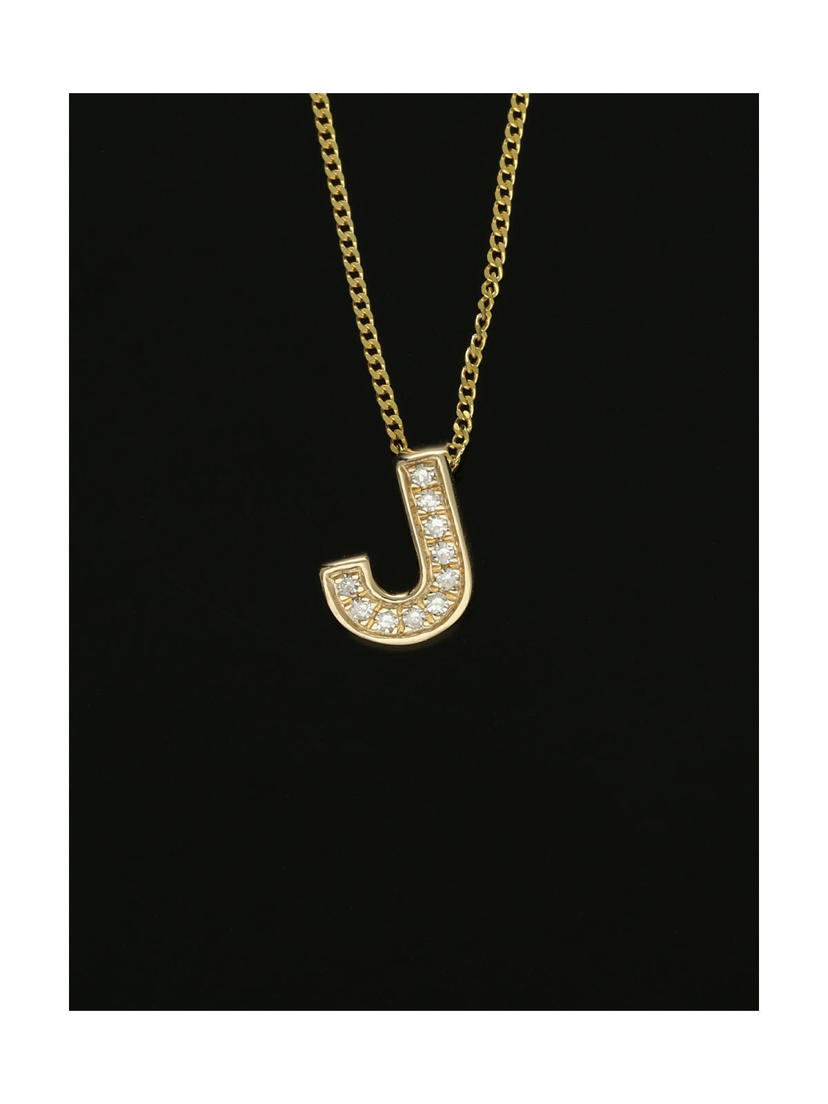 Diamond Round Brilliant Channel Set Letter 'J' Pendant Necklace in 9ct Yellow Gold