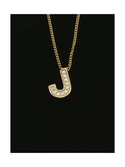 Diamond Round Brilliant Channel Set Letter 'J' Pendant Necklace in 9ct Yellow Gold