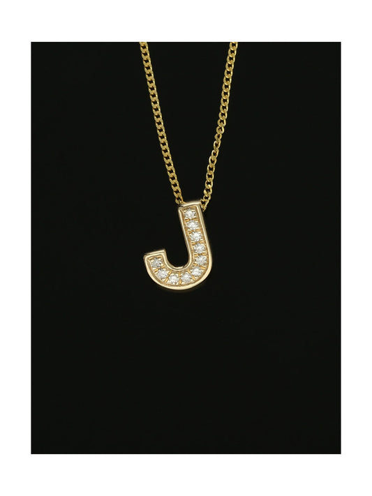 Diamond Round Brilliant Channel Set Letter 'J' Pendant Necklace in 9ct Yellow Gold