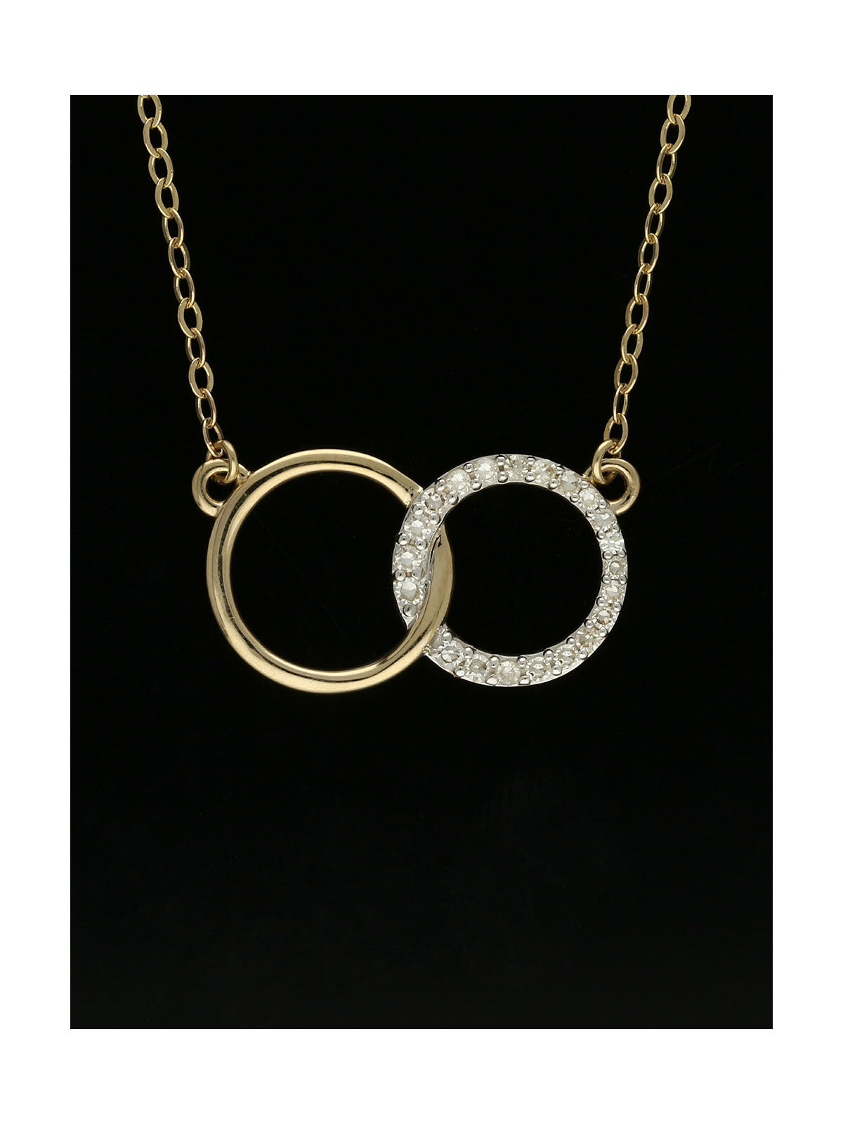 Diamond Round Brilliant Claw Set Interlocking Circle Necklace in 9ct Yellow Gold