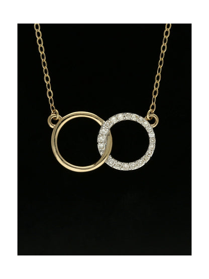 Diamond Round Brilliant Claw Set Interlocking Circle Necklace in 9ct Yellow Gold