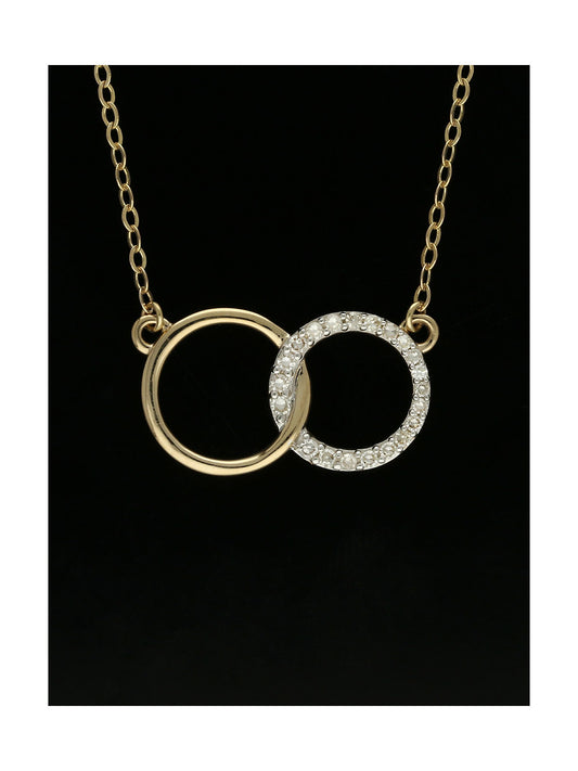 Diamond Round Brilliant Claw Set Interlocking Circle Necklace in 9ct Yellow Gold