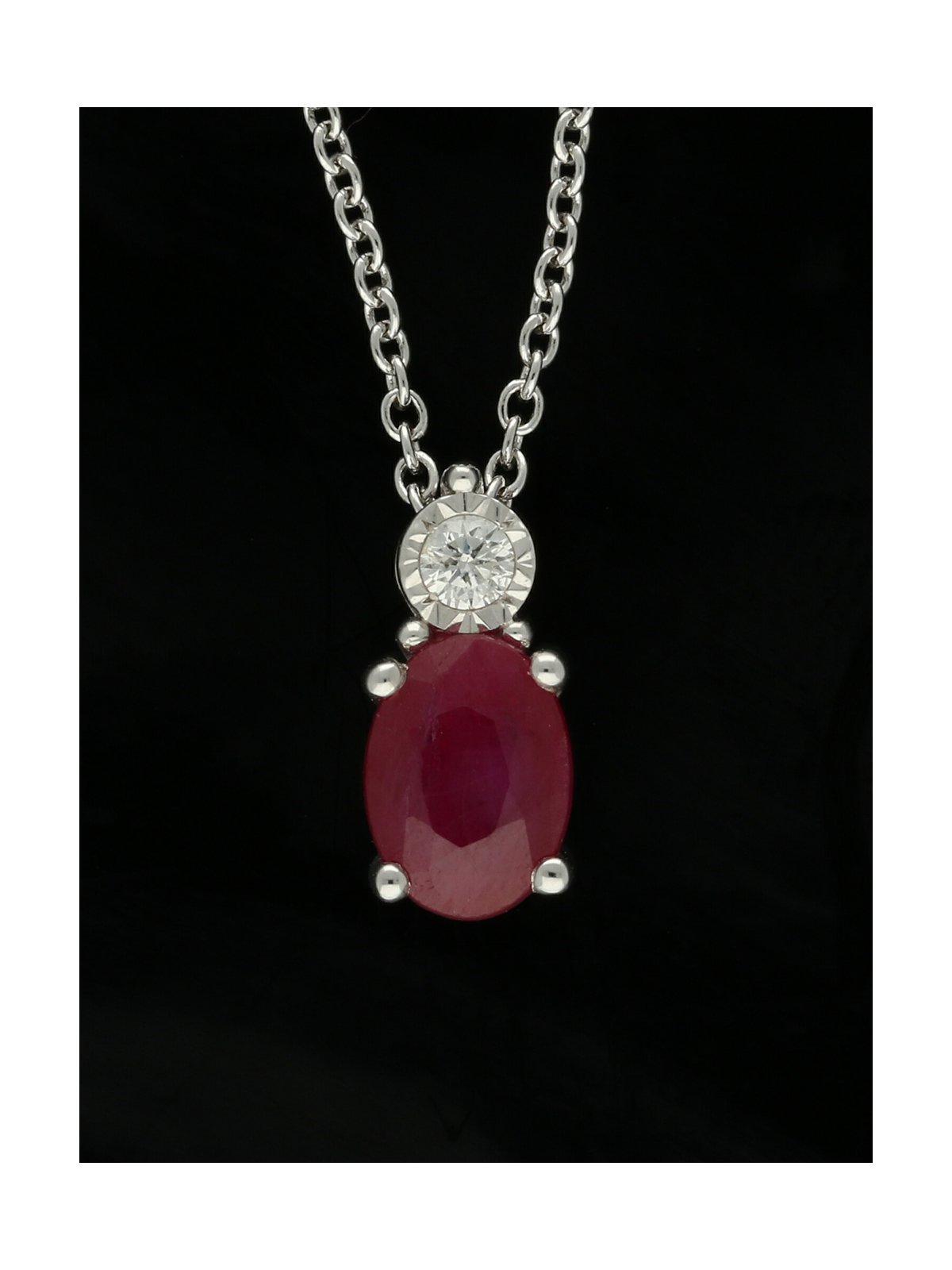 Ruby & Diamond Drop Illusion Set Pendant Necklace in 9ct White Gold