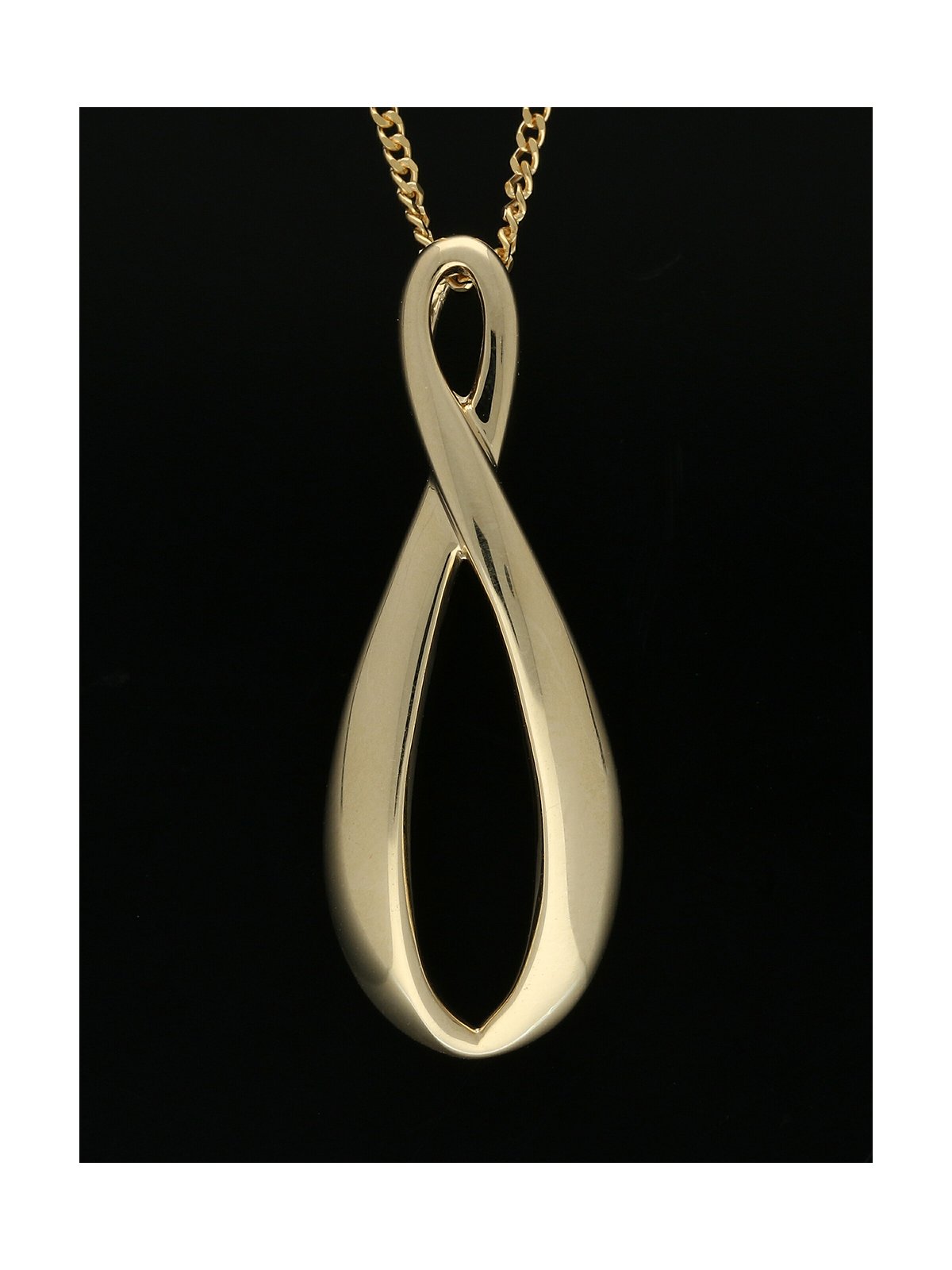 Elongated Figure of Eight Pendant Necklace in 9ct Yellow Gold