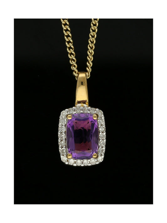 Amethyst & Diamond Cluster Pendant Necklace in 9ct Yellow Gold