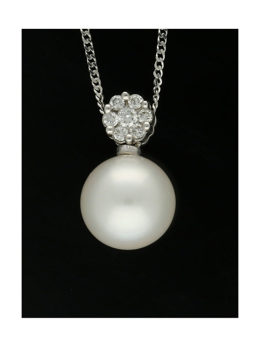 Cultured Pearl and Diamond Pendant Necklace in 9ct White Gold