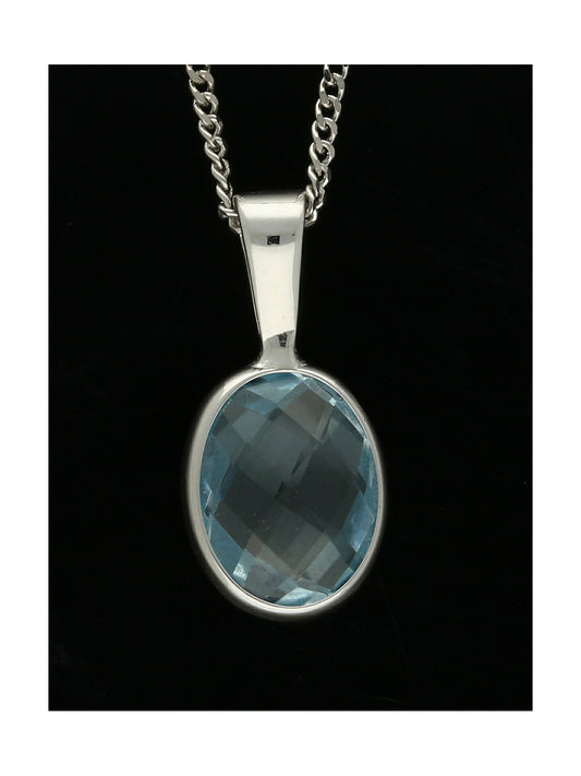 Blue Topaz Oval Pendant Necklace in 9ct White Gold