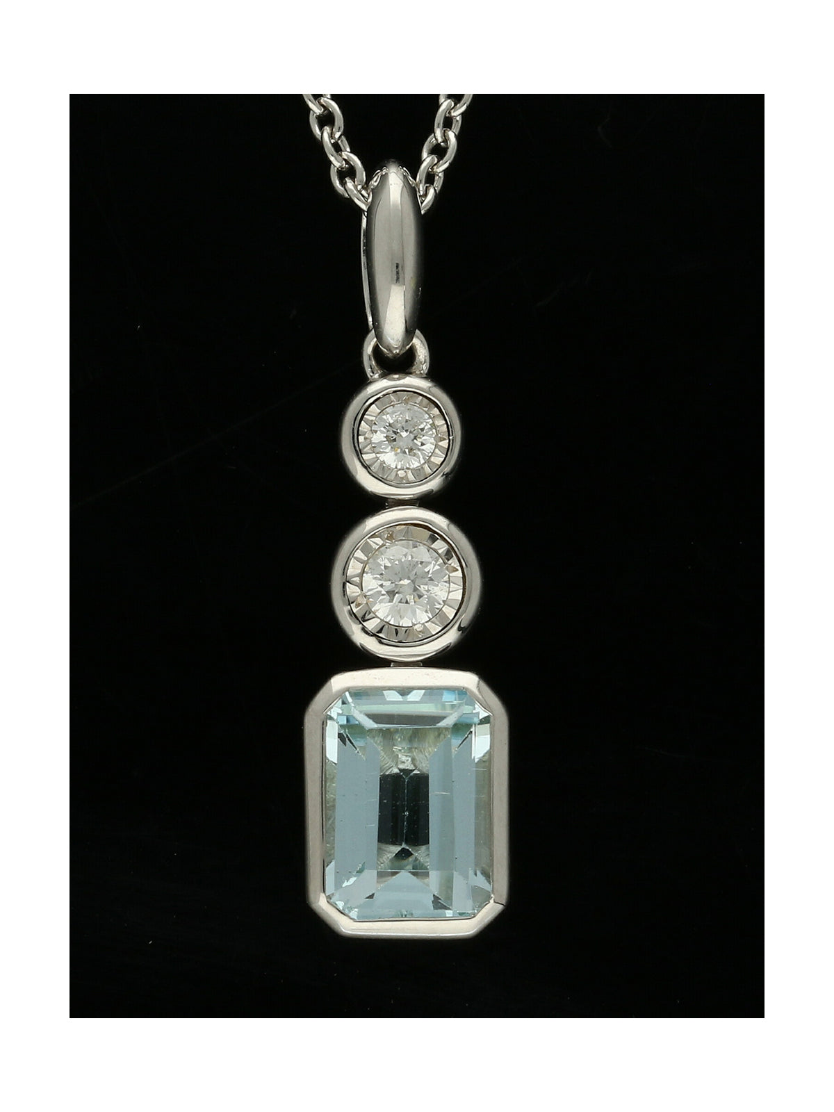 Blue Topaz & Diamond Three Stone Drop Pendant Necklace in 9ct White Gold