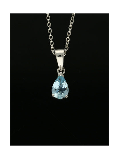 Aquamarine Pear Cut Drop Pendant Necklace in 9ct White Gold