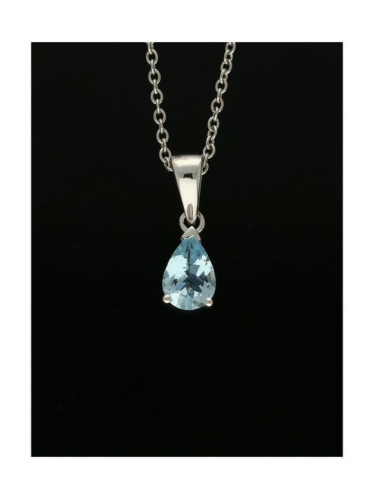 Aquamarine Pear Cut Drop Pendant Necklace in 9ct White Gold