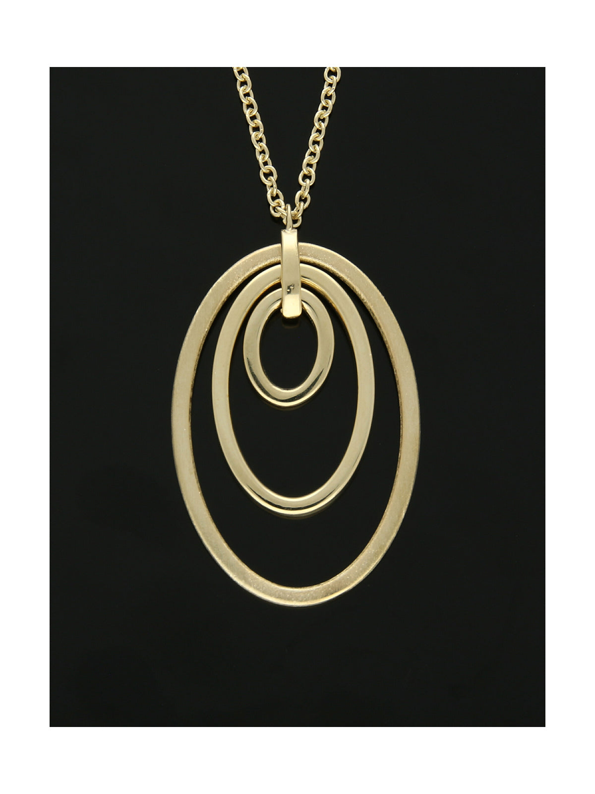Satin Triple Oval Pendant Necklace in 9ct Yellow Gold