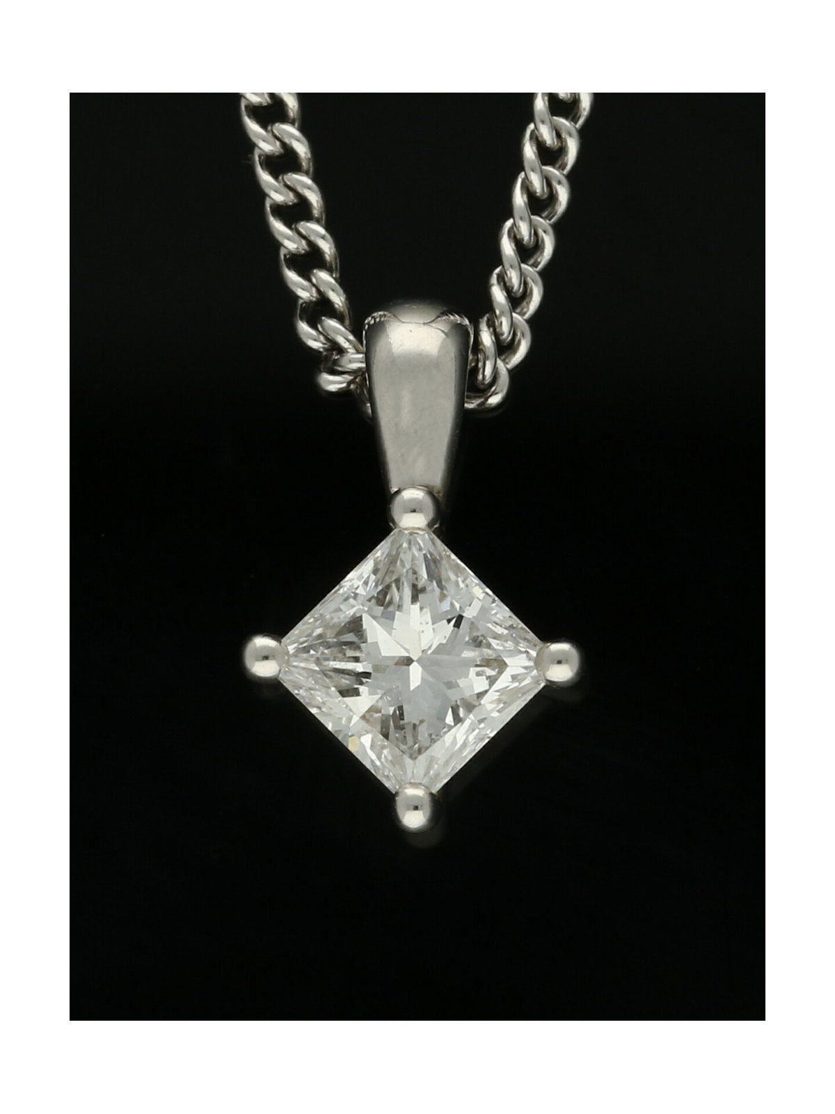 Diamond Solitaire Pendant "The Grace Collection" 0.50ct Princess Cut in 18ct White Gold