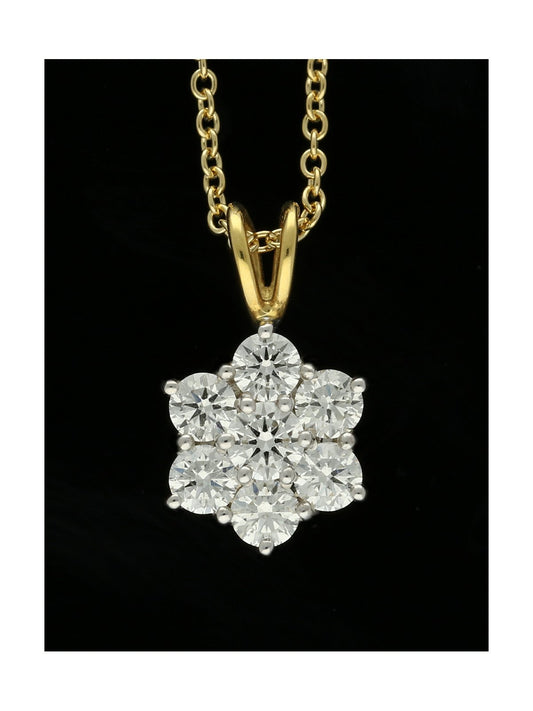 Diamond 7 Stone Flower Cluster Pendant Necklace 0.76ct in 18ct Yellow & White Gold