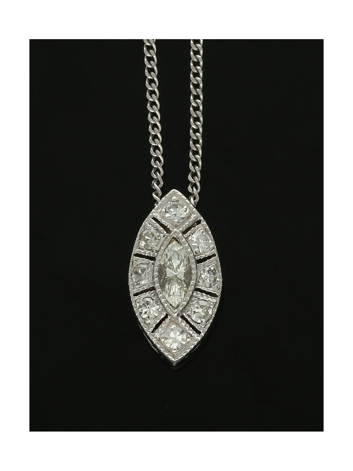 Diamond Art Deco Design Pendant Necklace in 18ct White Gold