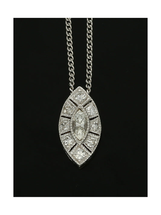 Diamond Art Deco Design Pendant Necklace in 18ct White Gold