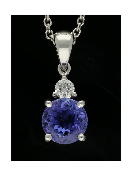 Tanzanite & Diamond Claw Set Pendant Necklace in 18ct White Gold