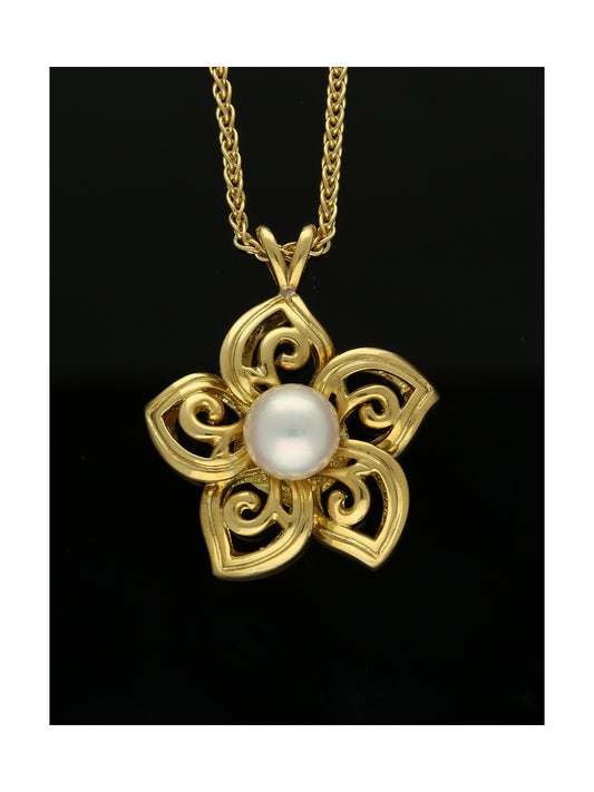 Mikimoto White Cultured Pearl Flower Pendant Necklace in 18ct Yellow Gold