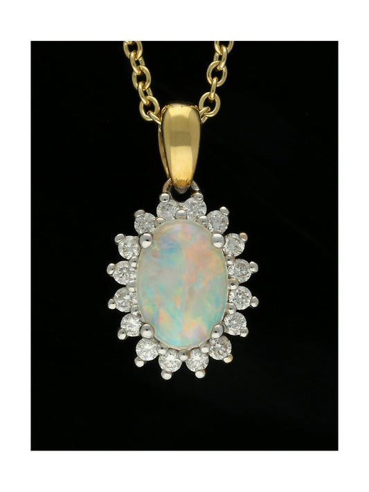 Opal and Diamond Claw Set Cluster Pendant Necklace in 18ct Yellow & White Gold