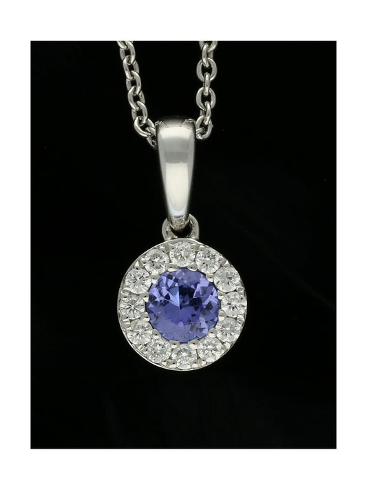 Tanzanite & Diamond Cluster Pendant Necklace in 18ct White Gold