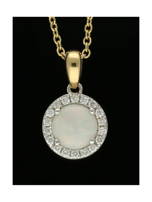 Opal & Diamond Cluster Pendant Necklace in 18ct Yellow & White Gold