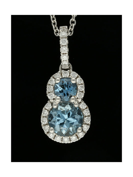 Aquamarine & Diamond Cluster Pendant Necklace in 18ct White Gold