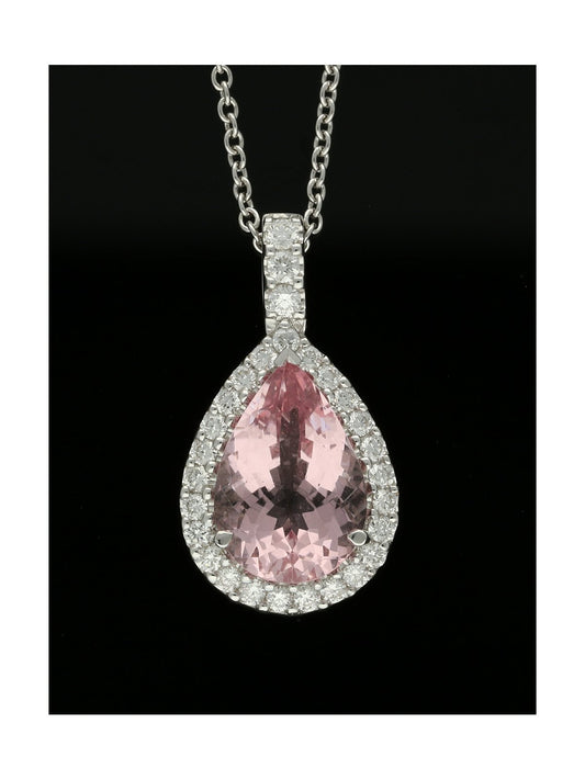 Morganite & Diamond Pendant Necklace in 18ct White Gold