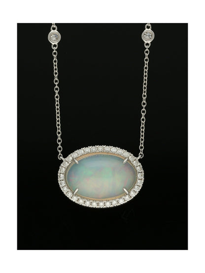 Opal and Diamond Pendant Necklace in 18ct White Gold