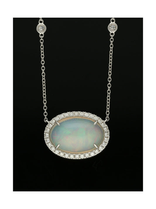 Opal and Diamond Pendant Necklace in 18ct White Gold
