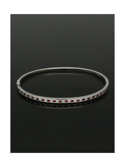 Ruby & Diamond Bangle in 18ct White Gold